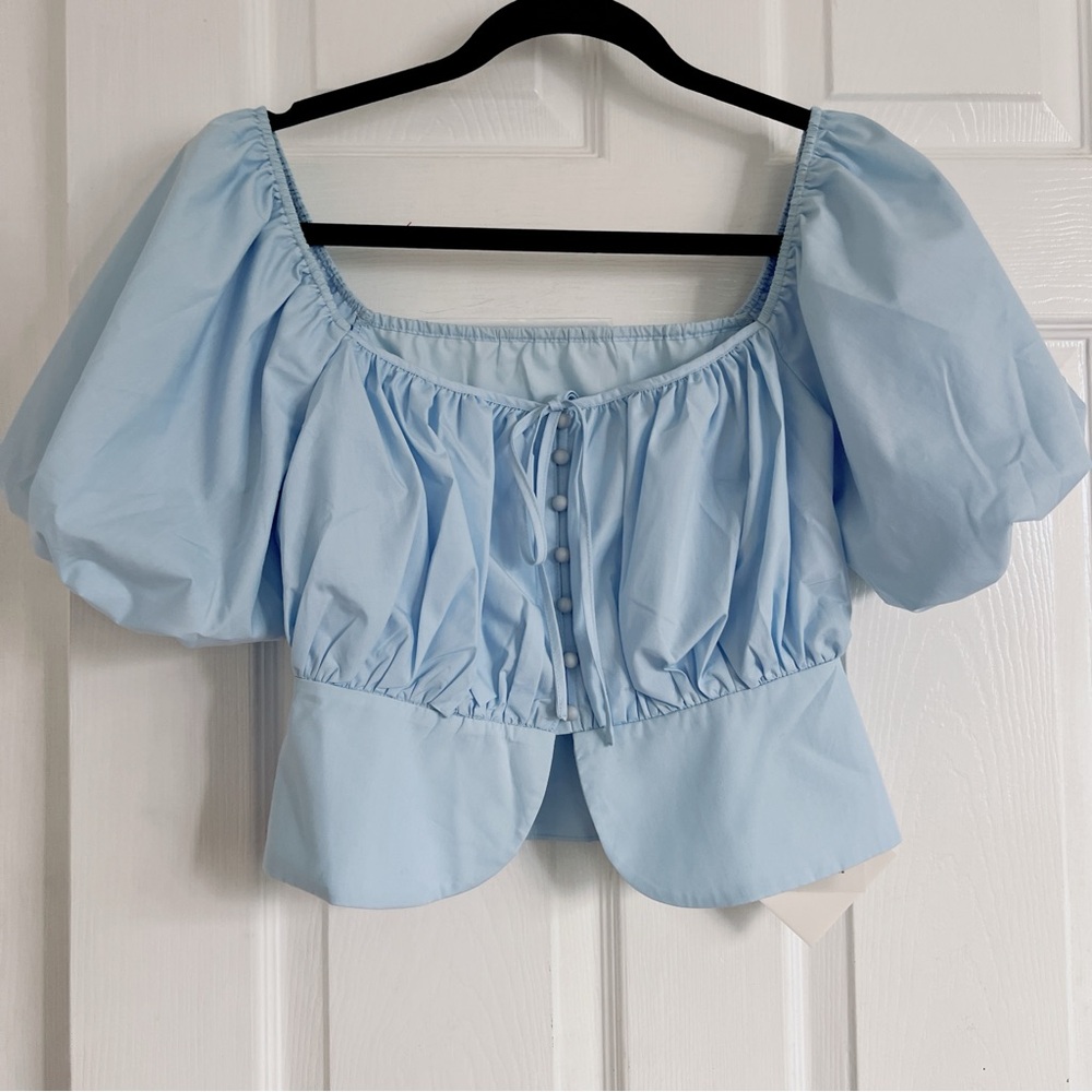 NWT Asian Fashion Light Blue Women's Puff Sleeve Top